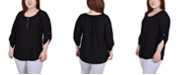 NY Collection Plus Size 3/4 Sleeve Honeycomb Henley Top